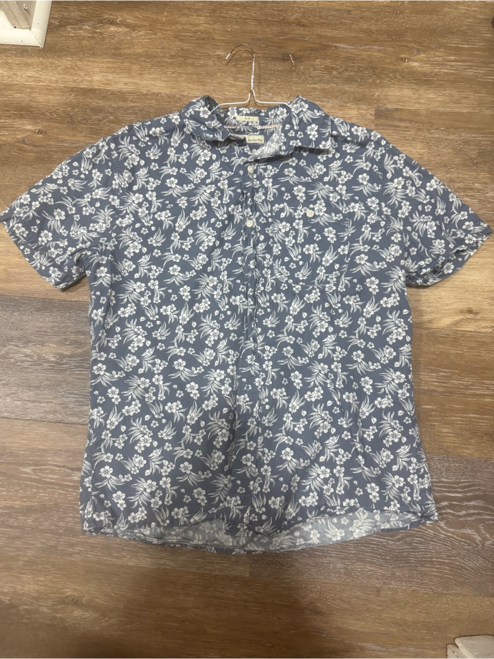 Short-Sleeve Blue Floral Button-Down Shirt